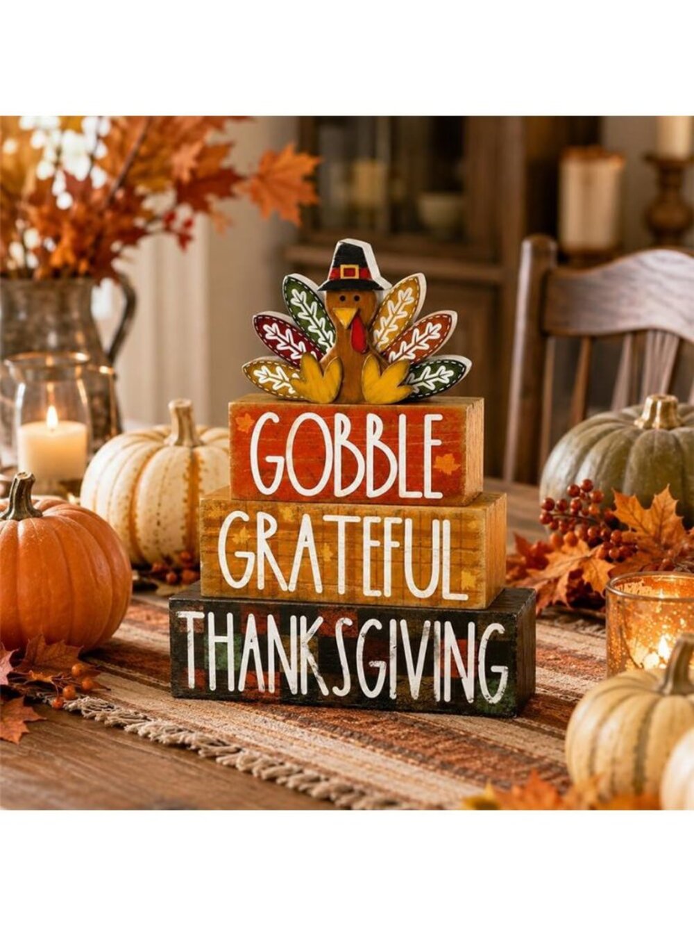 4Pcs Fall Table Decoration Thanksgiving Wooden Turkey Sign - Picture 2 of 7